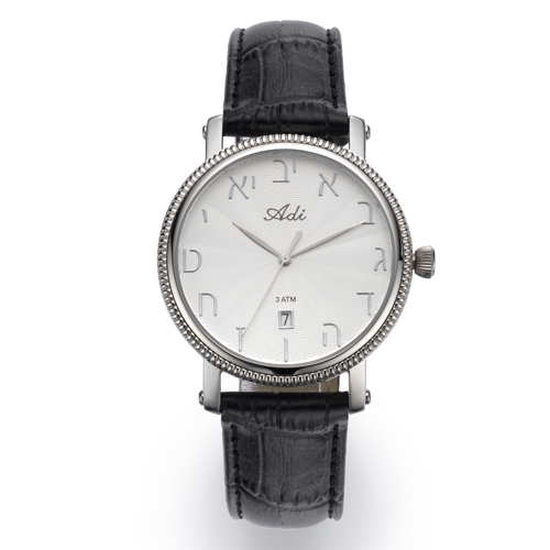 35 mm Date Black Leather Strap Watch Bezel Detailing - Baltinester Jewelry