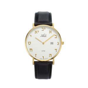 Classic Black Leather Strap 40 mm Aleph Bet Watch - Baltinester Jewelry