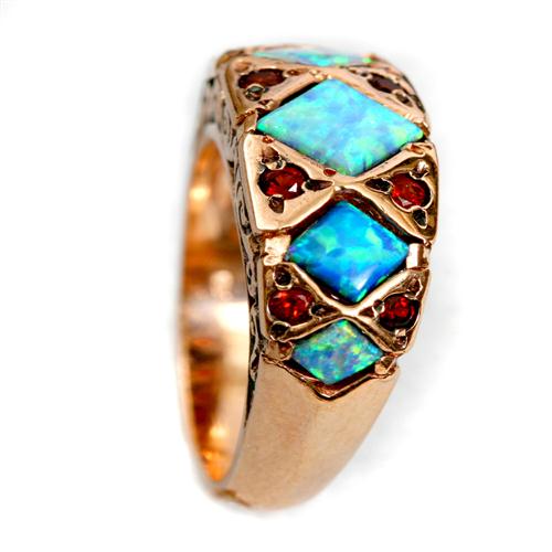 14k Rose Gold Opal and Garnet Ring 3 - Baltinester Jewelry