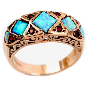 14k Rose Gold Opal and Garnet Ring - Baltinester Jewelry
