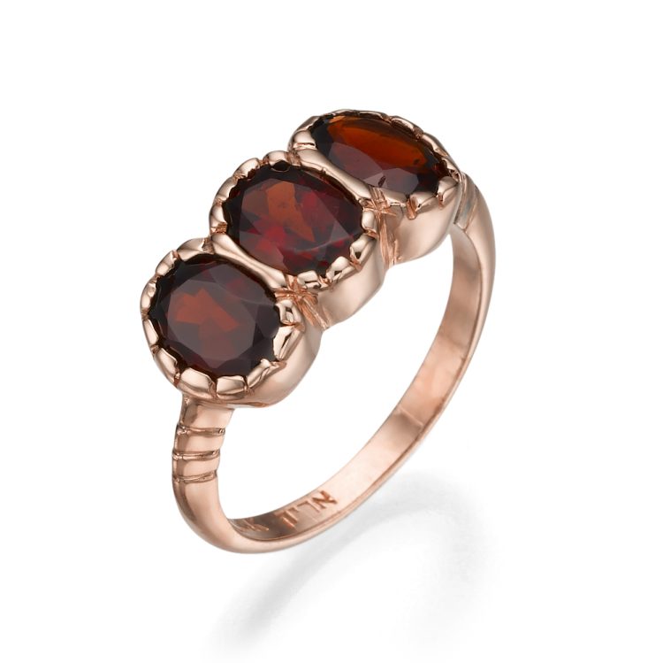 14k Rose Gold Three Stone Garnet Ring - Baltinester Jewelry