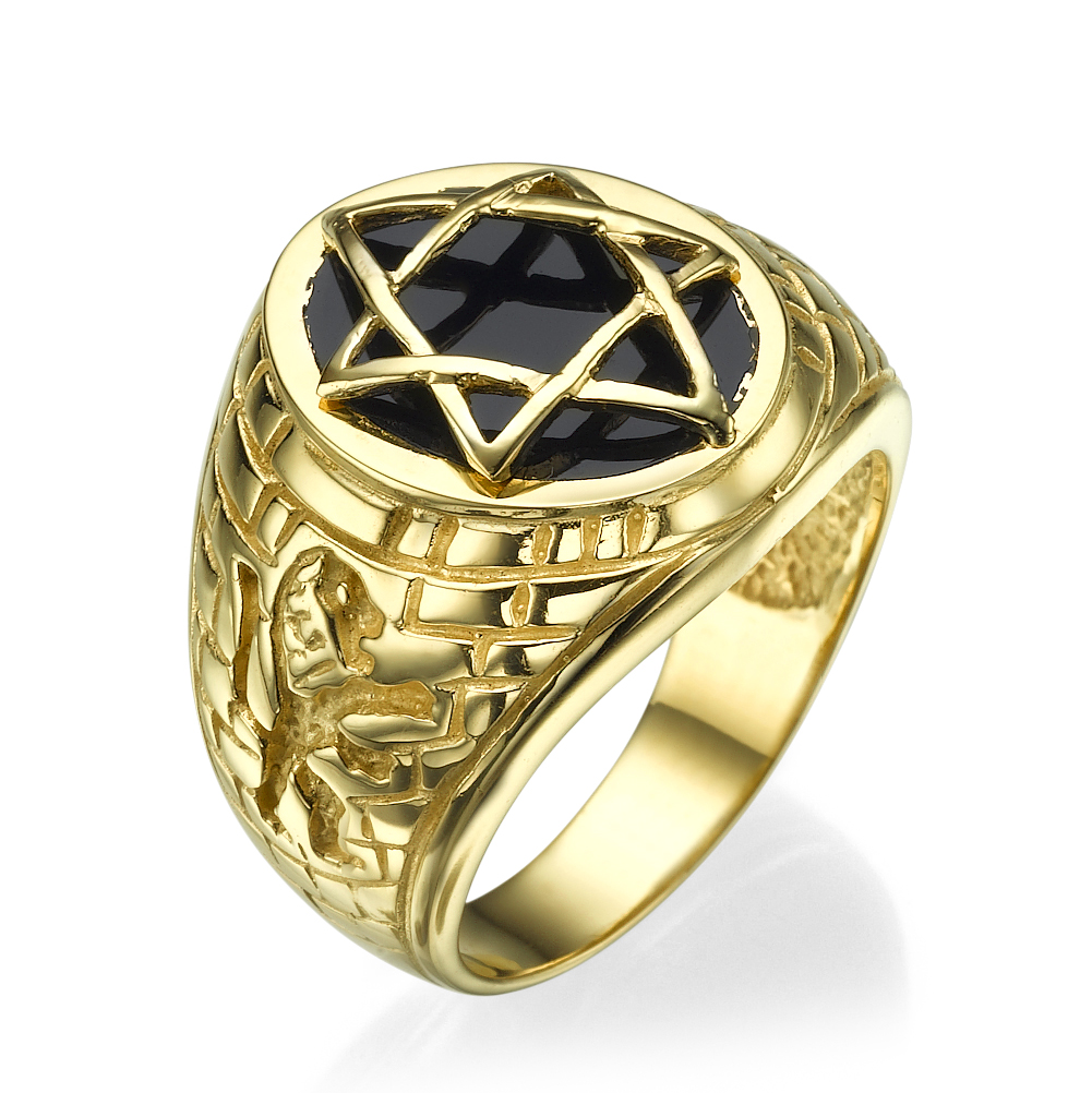 14k Yellow Gold Onyx Star of David Signet Ring - Baltinester Jewelry
