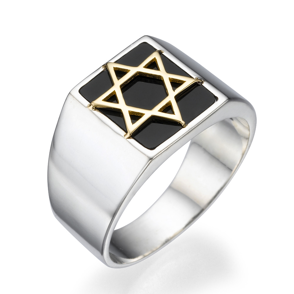 Silver & Onyx Star of David Ring with Hidden Lions of Judah - Baltinester Jewelry