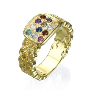 Choshen Filigree 12 Precious Stones 14k Gold Ring - Baltinester Jewelry