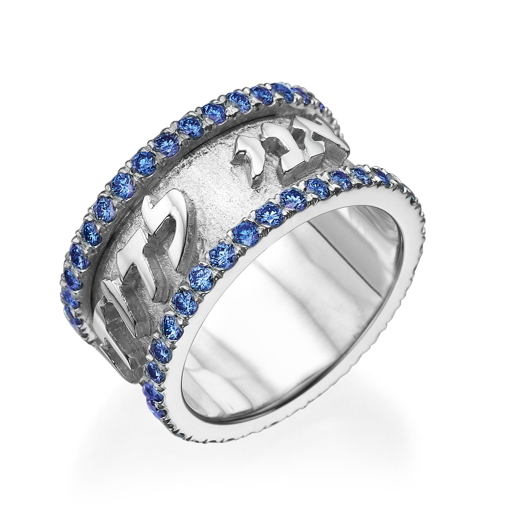 14k White Gold Wide Blue Sapphire Ani Ledodi Ring - Baltinester Jewelry
