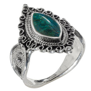 Adorned Marquise Eilat Stone Silver Ring - Baltinester Jewelry