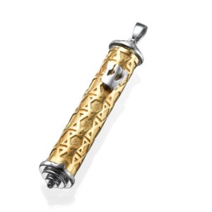 Two Tone Gold Star of David Design Mezuzah Pendant - Baltinester Jewelry