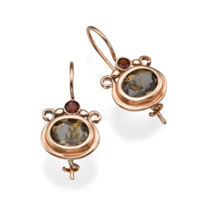 14k Rose Gold Smoky Topaz Garnets Pomegranate Hook Earrings - Baltinester Jewelry