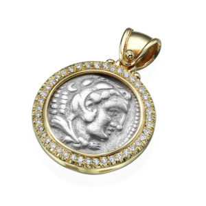 Diamond Alexander Ancient Coin 14k Yellow Gold Pendant - Baltinester Jewelry