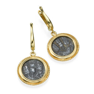 Ancient Roman Agrippa Coins 14k Gold Dangle Earrings - Baltinester Jewelry