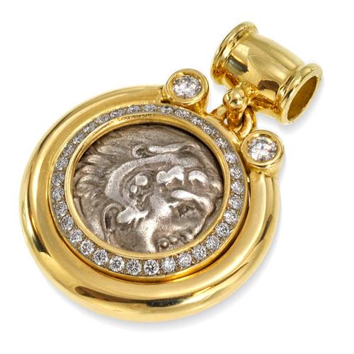 18k Gold and Diamond Alexander Coin Pendant - Baltinester Jewelry