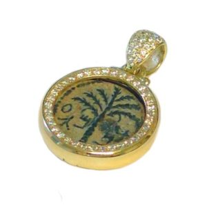 14k Gold Bar Kokhba Coin Diamond Round Pendant - Baltinester Jewelry