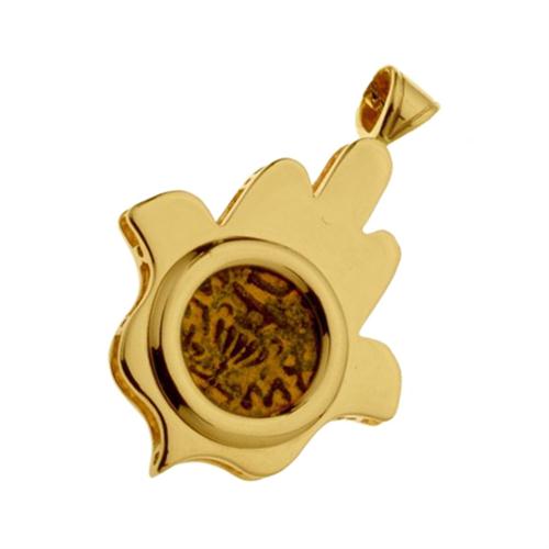 14k Gold Hamsa Pendant with Masada Coin - Baltinester Jewelry