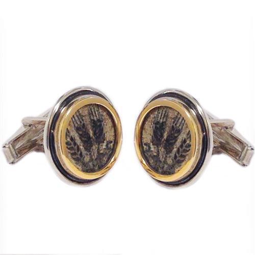 Silver and 14k Gold Round King Agrippa Coin Cufflinks - Baltinester Jewelry