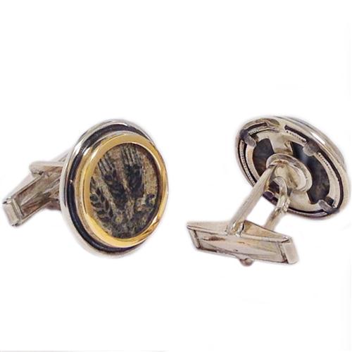 Silver and 14k Gold Round King Agrippa Coin Cufflinks 2 - Baltinester Jewelry