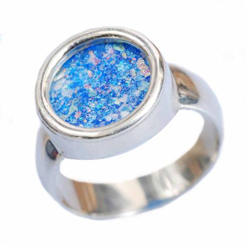 Sterling Silver Roman Glass Circle Ring - Baltinester Jewelry