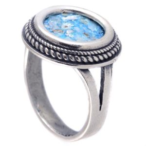 Thin Rope Frame Silver Roman Glass Ring - Baltinester Jewelry