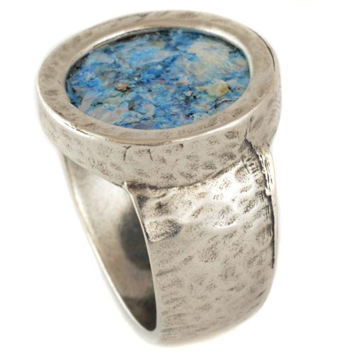 Silver Hammered Roman Glass Ring - Baltinester Jewelry