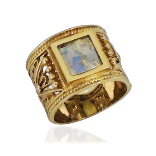 14k Gold Square Roman Glass Ring - Baltinester Jewelry
