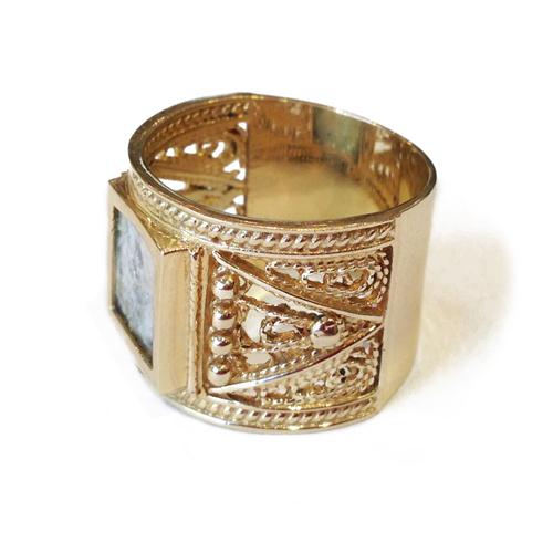 14k Gold Square Roman Glass Ring 3 - Baltinester Jewelry