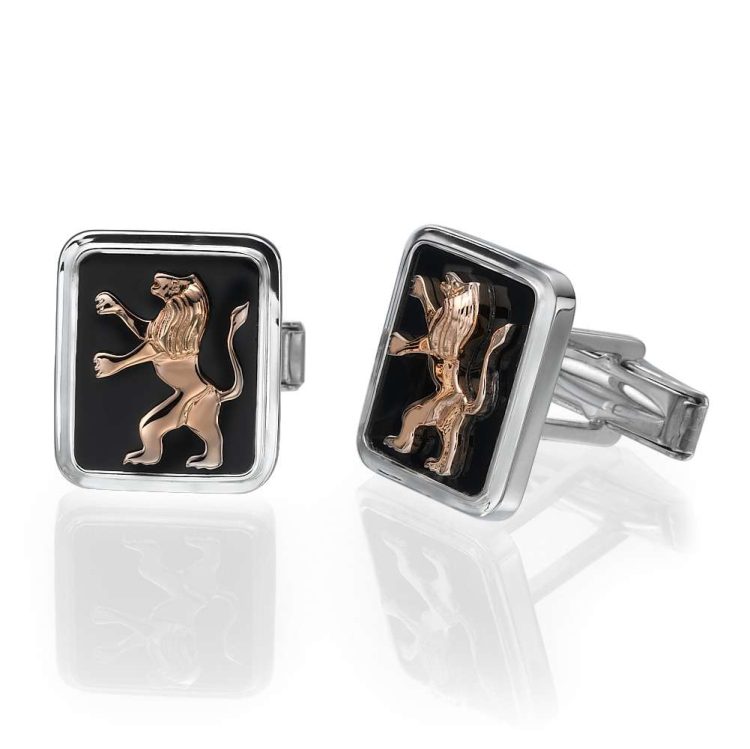 14k Gold Lion of Judah Silver and Onyx Cufflinks - Rose Gold - Baltinester Jewelry