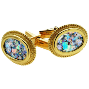 Yemenite 14k Gold Oval Roman Glass Cufflinks - Baltinester Jewelry