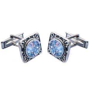 Silver Square Filigree Roman Glass Cufflinks - Baltinester Jewelry