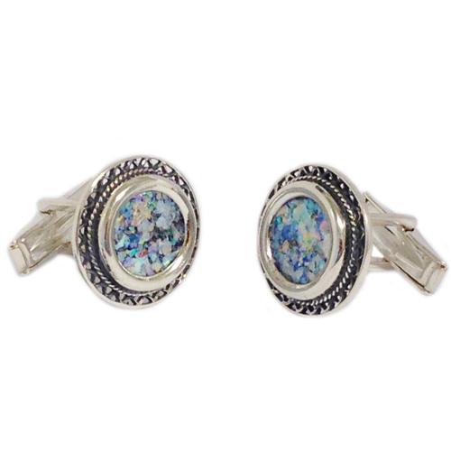 Filigree Sterling Silver Round Roman Glass Cufflinks - Baltinester Jewelry