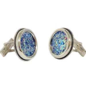 Sterling Silver Roman Glass Large Round Cufflinks - Baltinester Jewelry