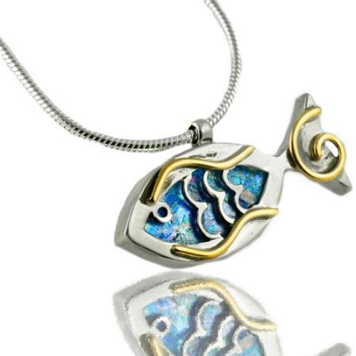 Sterling Silver Roman Glass Fish Pendant - Baltinester Jewelry