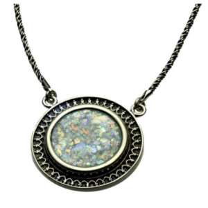 Sterling Silver Yemenite Circle Roman Glass Necklace - Baltinester Jewelry