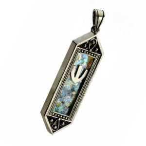 Sterling Silver Filigree Roman Glass Mezuza Pendant - Baltinester Jewelry