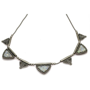 Sterling Silver Yemenite Roman Glass Triangles Necklace - Baltinester Jewelry