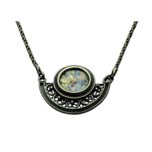 Sterling Silver Semi Circle Filigree Roman Glass Necklace - Baltinester Jewelry