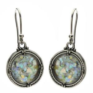 Sterling Silver Filigree Roman Glass Round Earrings - Baltinester Jewelry