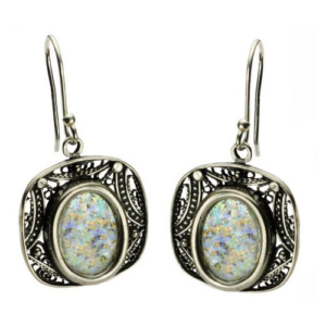 Sterling Silver Roman Glass Geometric Earrings - Baltinester Jewelry