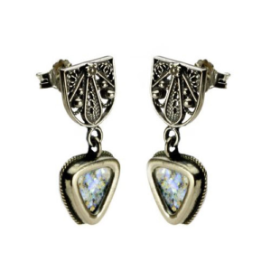 Sterling Silver Filigree Triangle Roman Glass Earrings - Baltinester Jewelry