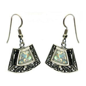 Sterling Silver Roman Glass Trapezoid Earrings - Baltinester Jewelry