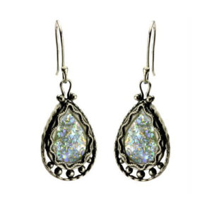 Sterling Silver Roman Glass Tear Drop Earrings - Baltinester Jewelry