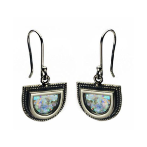 Sterling Silver Filigree Roman Glass Half Circles Earrings - Baltinester Jewelry