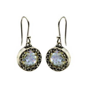 Sterling Silver Sparkling Roman Glass Round Earrings - Baltinester Jewelry