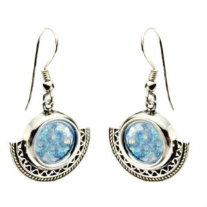 Sterling Silver Half Circle Roman Glass Earings - Baltinester Jewelry