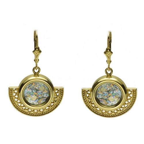 14k Gold Half Circle Roman Glass Earrings - Baltinester Jewelry