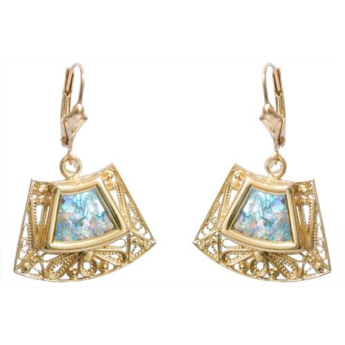 14k Gold Roman Glass Trapezoid Earrings - Baltinester Jewelry