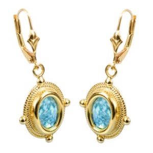 14k Gold Roman Glass Yemenite Design Earrings - Baltinester Jewelry