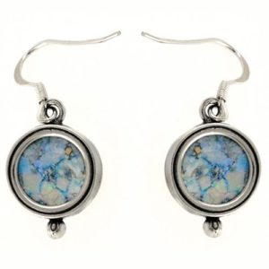 Silver Roman Glass Circular Round Earrings - Baltinester Jewelry