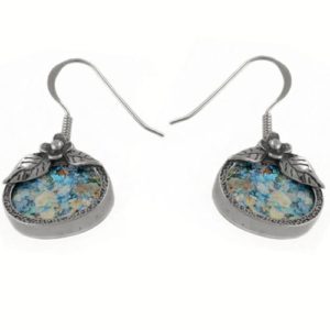 Oval Flower Roman Glass Earrings - Baltinester Jewelry