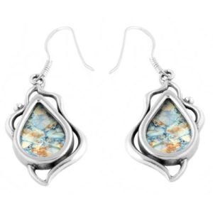 Leaf Tear Drop Roman Glass Earrings - Baltinester Jewelry