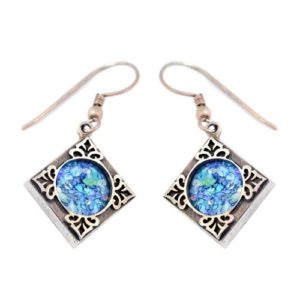 Silver Roman Glass Square Leaf Earrings - Baltinester Jewelry