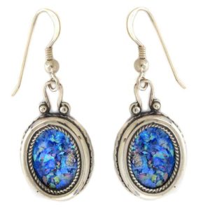 Silver Roman Glass Oval Earrings - Baltinester Jewelry
